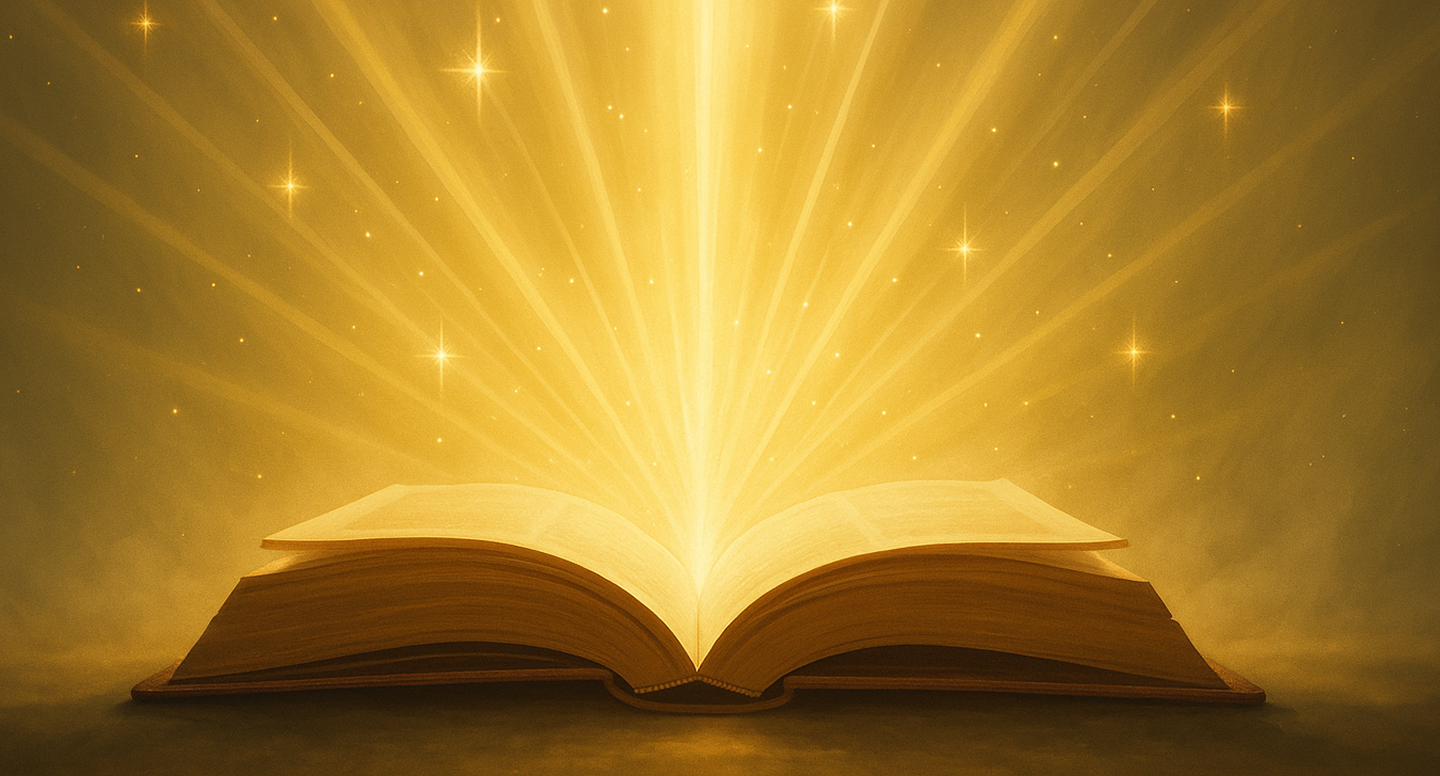 Open Bible with glowing light